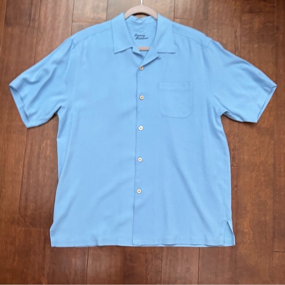 Tommy Bahama 100% Silk Blue Casual Button Down Shirt, Pick Stitching, Size M - Picture 1 of 7